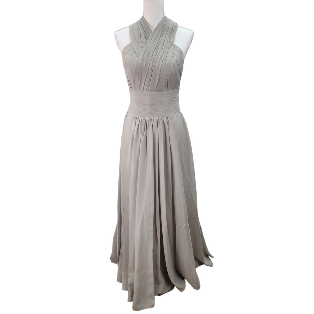 LanTing Bride Gray Halter Dress Small Lined Bridesmaid Prom Cocktail Formal READ